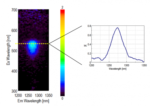 EEM and emission spectra (λEx: 525 nm) of singlet oxygen.